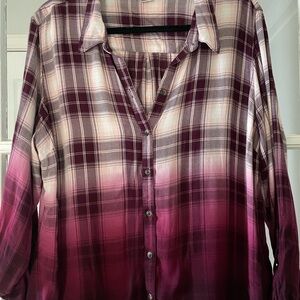 Christopher & Banks White and Red 3/4 Sleeve Button Down Shirt